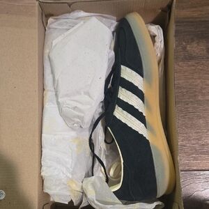 adidas Black Suede Sneaker with White Stripes and Gum Sole